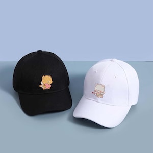 Bear Cupid love Milk and Mocha Embroidered wash Cap, Cartoon Couple Cap, Valentine Gift, Trending Embroidery, Gift for him, Gift for her