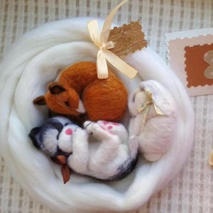 felt animal set, needle felted animals, wool animal toys, fox cat bunny set, woodland animal gift, felted toy collection, handmade animal