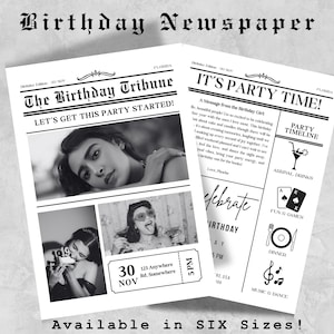 Birthday Newspaper Template,Editable Large Birthday Newspaper Template,Happy Birthday Announcment, Custom Newspaper Print,Birthday Program