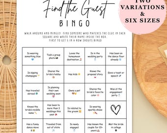 Bridal Shower Bingo Game Template,Find The Guest Bingo,Printable Bridal Bingo,Editable Ice Breaker Game