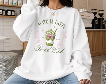 Matcha Social Club Sweatshirt, Matcha Lover Jumper, Cozy Green Tea Crewneck, Gift for Tea Enthusiast, Unisex Pullover, Japanese Beverage Top