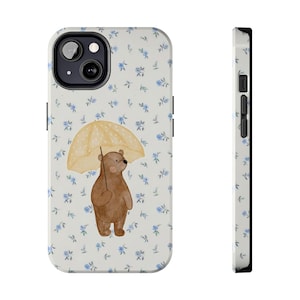Adorable Bear Phone Case, Cute Bear with Umbrella Design, for Iphone 16 15 14 13 12 11 X XR 8 7, Samsung S24 S23 S22 S21, Unique Phone Case
