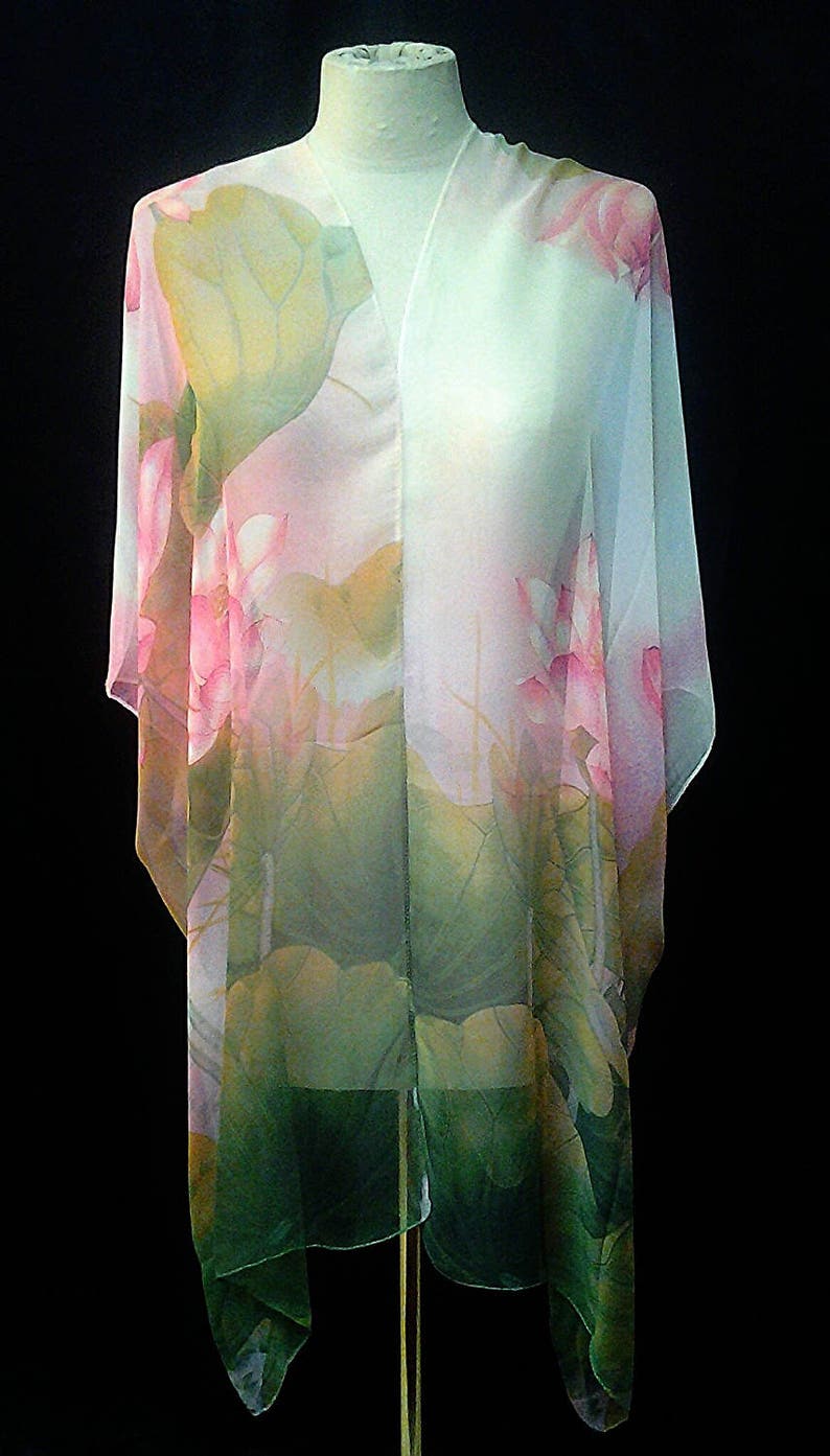 Sheer Silk Kimono Lotus Flower Jacket Bohemian Festival Top Etsy