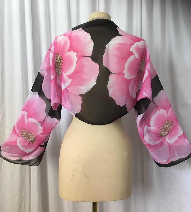 Sheer Silk Kimono Floral Bolero Jacket Bohemian Festival Top Etsy