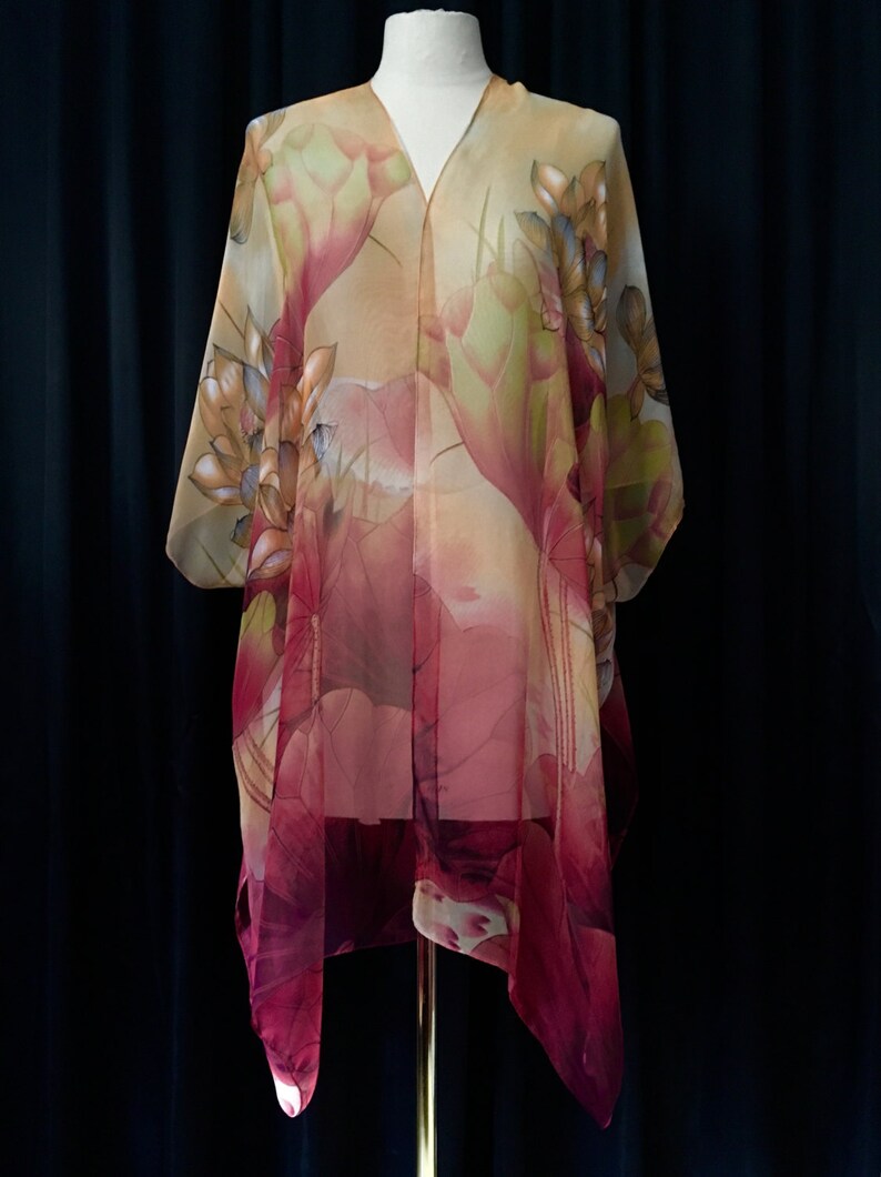 Sheer Silk Kimono Lotus Flower Jacket Bohemian Festival Top Etsy