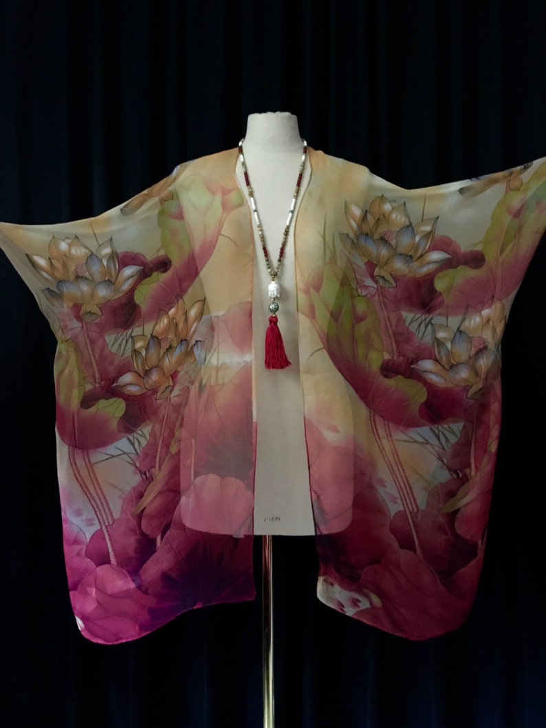 Sheer Silk Kimono Lotus Flower Jacket Bohemian Festival Top Etsy