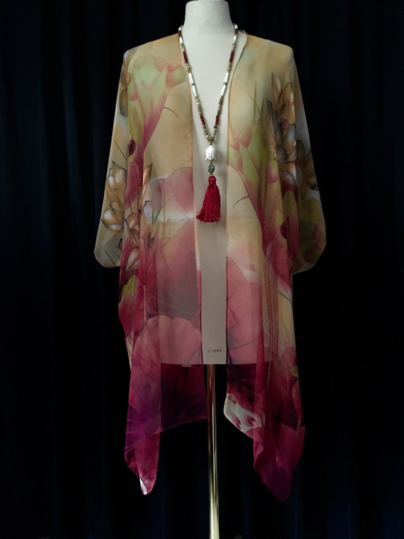 Sheer Silk Kimono Lotus Flower Jacket Bohemian Festival Top Etsy