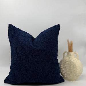 Navy Blue Boucle Throw Pillow Cover, Textured Decorative Pillow for Couch, Bed or Sofa Modern Cozy Home Decor Accent, Wool Cushion,All Sizes