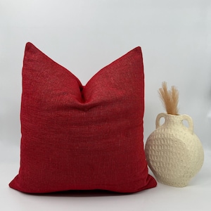 Red Linen Pillow Cover: Textured Decorative Cushion, All Sizes