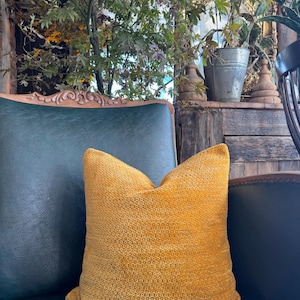 Mustard Yellow Chenille Pillow Cover: Woven Texture, Boho Farmhouse Cushion