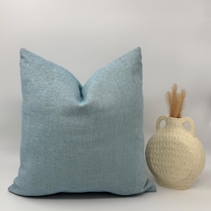 Light Blue Linen Throw Pillow Cover: Minimalist Farmhouse Cushion