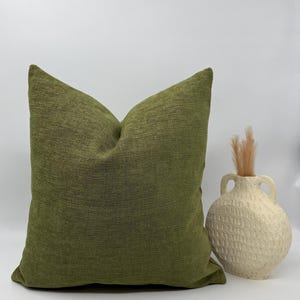 Olive Green Linen Pillow Cover: Natural Texture Throw Cushion