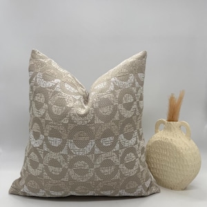 Neutral Textured Decorative Pillow Cover, Beige and White Geometric Throw Pillow, Modern Minimalist Cushion Cover, 18x18 Boho Accent Pillow