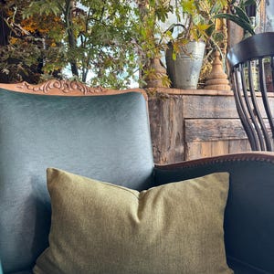 Rustic Olive Green Linen Throw Pillow Cover: Farmhouse Sofa Cushion