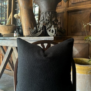 Black Boucle Pillow Cover: Wool Blend Textured Cushion, Boho Decor