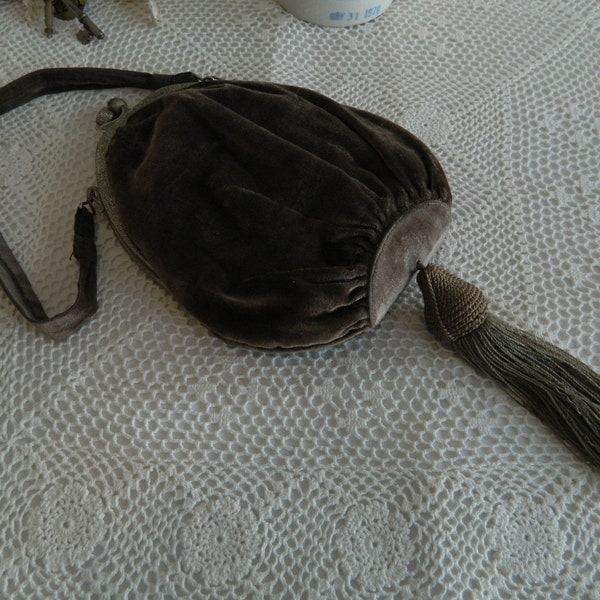 Antique Brown Velvet Evening Bag