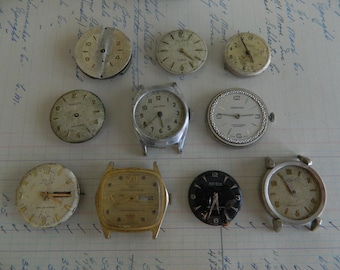 Vintage Watch Faces with Movements - Set of 10