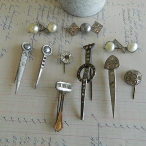 Vintage Art Deco Rhinestone and Faux Pearl Stick Pins - Set of 10