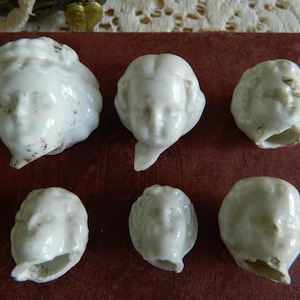 Antique White Porcelain Glazed German Doll Heads - Set of 6