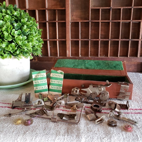 Vintage Sewing Accessories and Parts in Box - Set of 16