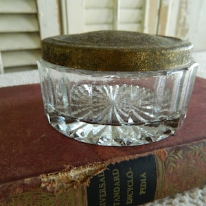 Vintage Cut Crystal Powder Jar with Metal Lid