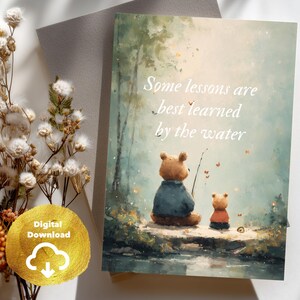 Biglietto per la festa del papà - Orsetto e cucciolo al lago | 5x7" stampabile + eCard PNG