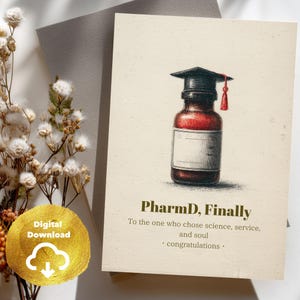 Carte de remise de diplôme de pharmacie – Téléchargement numérique imprimable – Modèle de bouteille d'apothicaire vintage – Pour diplômé d'une école de pharmacie