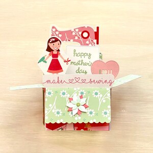Cartão pop-up 3D, Feliz Dia das Mães, Tema de costura e artesanato, Máquina de costura, Coração floral, Dobra para envio pelo correio, Frete grátis nos EUA, Único