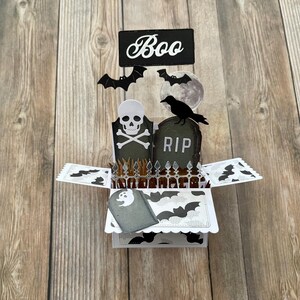 3D Box Pop Up Halloween Karte l Friedhof l Gruselige Karte l Falte Flach l Kostenloser US Versand