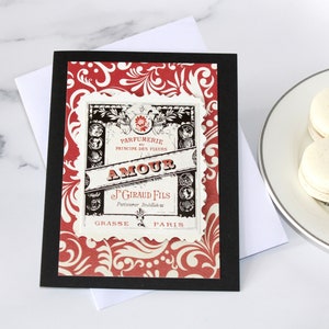 Valentine's Day Card l Love l Amour l Red Floral l Victorian French Advertising l Typography l Unique l One of a Kind l Free US Shipping