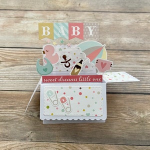 Tarjeta 3D desplegable para bebé, género neutro, biberón, babero, patito y chupete, baby shower, felicitaciones por estar embarazada, envío gratuito a EE. UU.