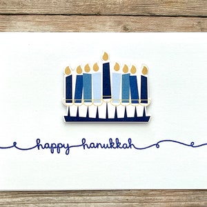 Carte de Hanoucca l Bleu jaune blanc l Menorah l Intérieur vierge l Unique l Livraison gratuite