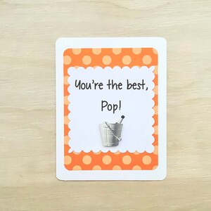 Vaderdagkaart, You're the Best Pop, champagneflesemmer, stippen, zwart wit oranje, stippen, blanco binnenkant, gratis verzending in de VS