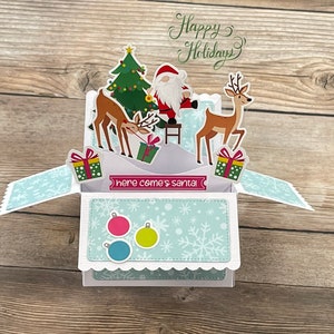 3D Box Pop Up Weihnachtskarte l Frohe Feiertage l Weihnachtsmann l Weihnachtsbaum l Hirsch Geschenke l Falten flach für den Versand l Kostenloser US Versand