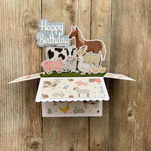 3D Box Pop-Up Geburtstagskarte Bauernhof l Alles Gute zum Geburtstag l Handgemachte Geburtstagskarte l