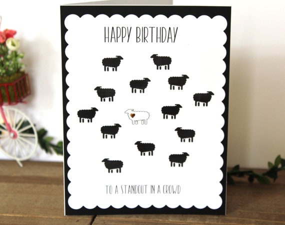 Birthday Card Black White Gold Heart Sheep Standout In A Etsy