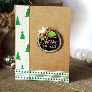 Carte de Noël l Joyeuses Fêtes l Campagne rustique l Papier kraft brun l Unique l Unique en son genre. Blanc à l'intérieur. Livraison gratuite aux États-Unis