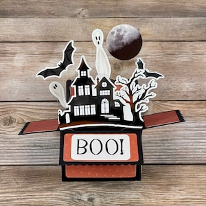Biglietto di auguri di Halloween pop-up 3D con scatola l Scena classica di una casa stregata l Boo l Pipistrelli Fantasmi l Si piega in piano l Spedizione gratuita negli Stati Uniti