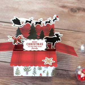 Cartão de Natal pop-up em caixa 3D, Feliz Natal para você e sua família, Rena do Papai Noel, Tema para áreas externas, Dobra-se para enviar pelo correio, Frete grátis para os EUA
