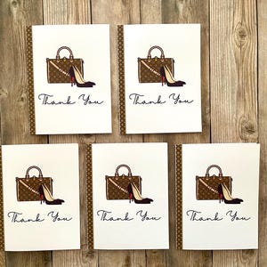 Juego de 5 o 10 elegantes tarjetas de agradecimiento para zapatos y carteras | 5 tarjetas únicas | Tarjetas de agradecimiento con estilo | Juego de tarjetas para amantes de la moda