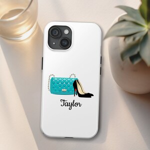Personaliseerbare chique portemonnee en schoenen illustratie telefoonhoesje l aangepast telefoonhoesje l kousvuller l gepersonaliseerd cadeau voor vriendin