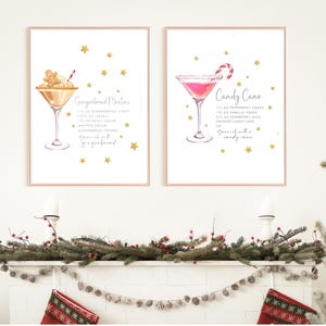 Conjunto de 6 decoraciones de pared de cócteles navideños l Arte descargable l Arte festivo navideño para el hogar l Impresión en casa l Impresión de arte digital
