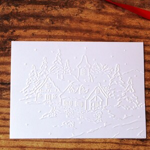 Lot de 5 ou 10 cartes de Noël ou de vacances en relief l Scène d'hiver l Village enneigé l Intérieur vierge