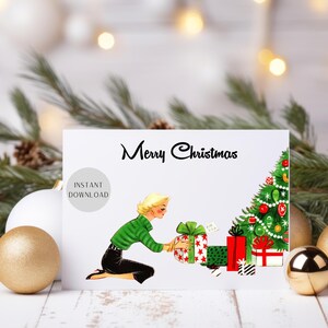 Cartão de Natal retrô dos anos 50 l Cartão 5x7 l Download instantâneo JPG/PNG/PDF l Impressão em casa l Arquivo de envelope incluído