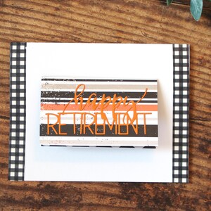 Bonne retraite l Couleurs d'automne l Damier l Rayures l Noir blanc orange l Vichy, Carte Surprise, Intérieur vierge, Livraison gratuite, Unique