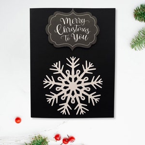 Tarjeta de Navidad l Feliz Navidad para ti l Blanco y negro l Copo de nieve l Sensación vintage l Interior en blanco l Envío gratuito a EE. UU.