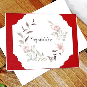Carte de mariage l Félicitations l Rose blanc rouge l Couronne de fleurs l Intérieur blanc l Livraison gratuite aux États-Unis