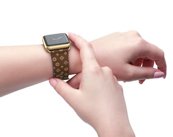 Stylish and Chic Print Apple Watch Vegan Leather Band, Choose Rim and Buckle Color, Black Silver Gold Rose Gold