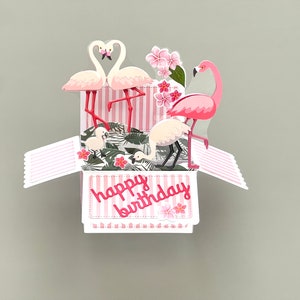Pop-upverjaardagskaart 3D-doos l Flamingo-thema l Plat gevouwen voor verzending