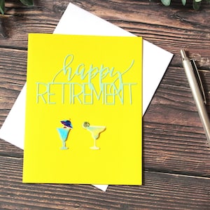 Bonne retraite l Félicitations l Jaune vert blanc l Cocktails l Blanc à l'intérieur l Livraison gratuite l Unique l Pièce unique